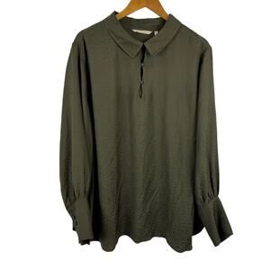 Soft Surroundings Green Jacquard Leopard Print Collared Long Sleeve Shirt Top 3X